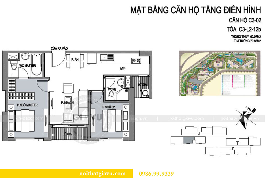 Mặt bằng thiết kế nội thất chung cư 62m2 nhà chị Phương