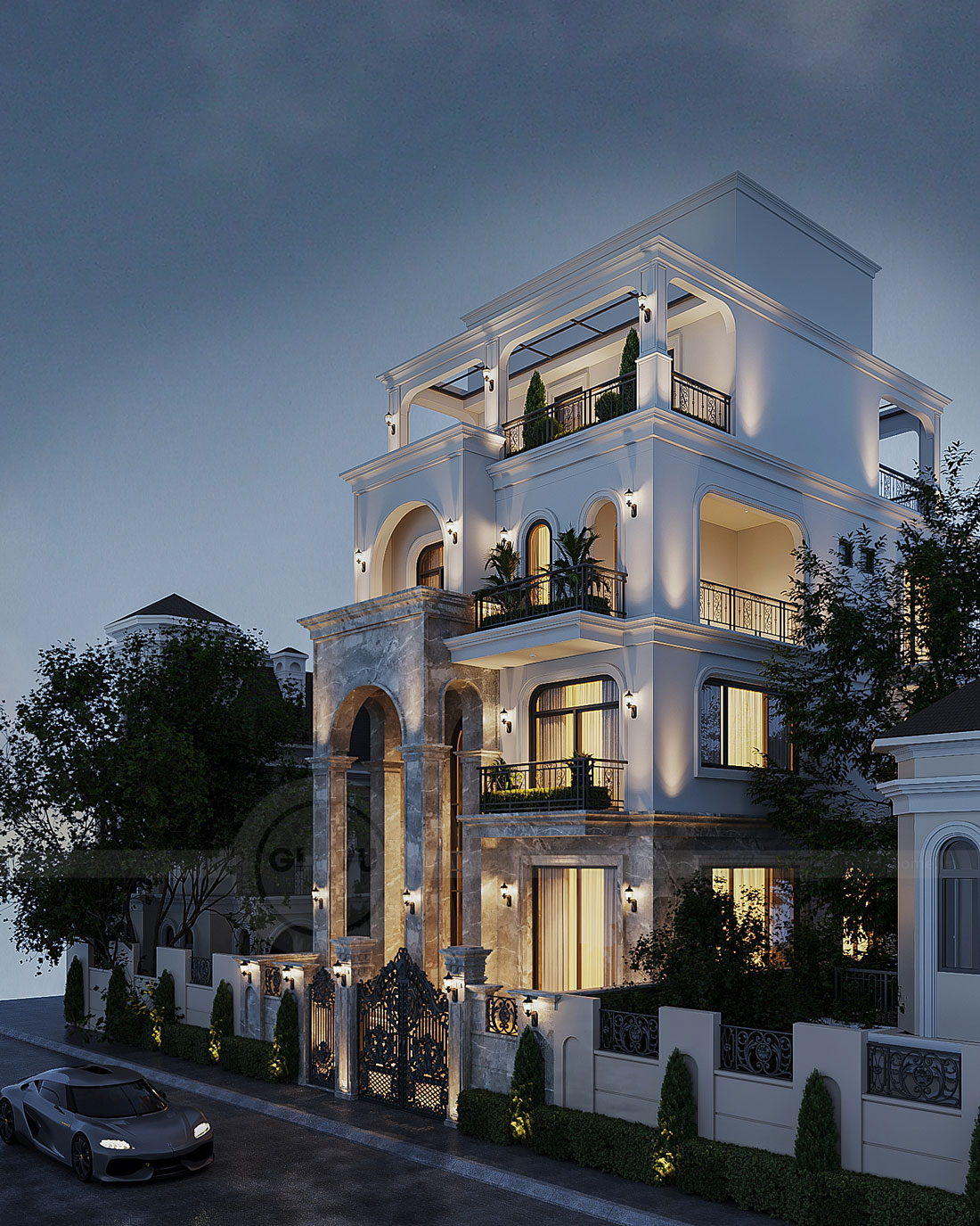 thiết kế biệt thự tân cổ điển diện tích 400m2 4