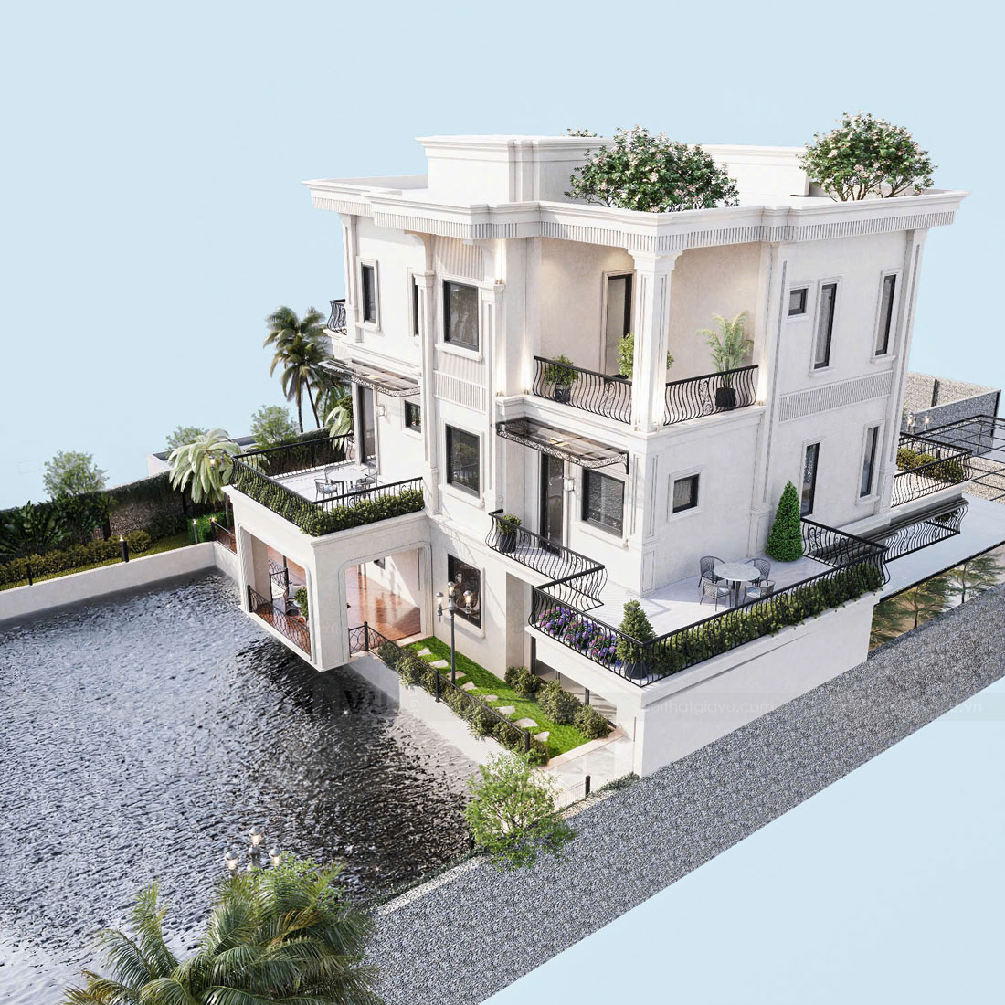 thiết kế kiến trúc biệt thự 500m2 3 tầng tại Thái Bình 5