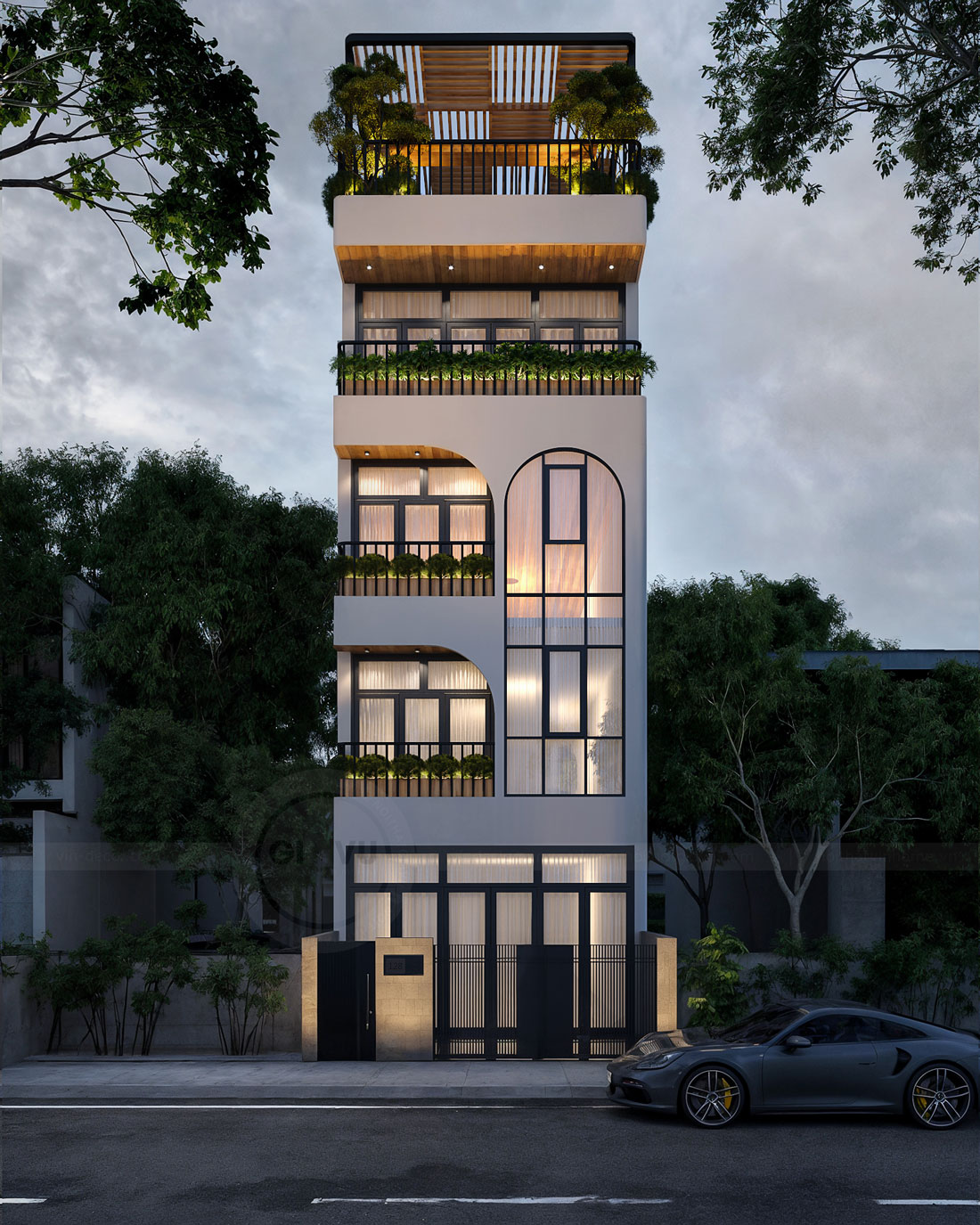 thiết kế nhà phố 5 tầng diện tích 100m2 hiện đại sang trọng 1