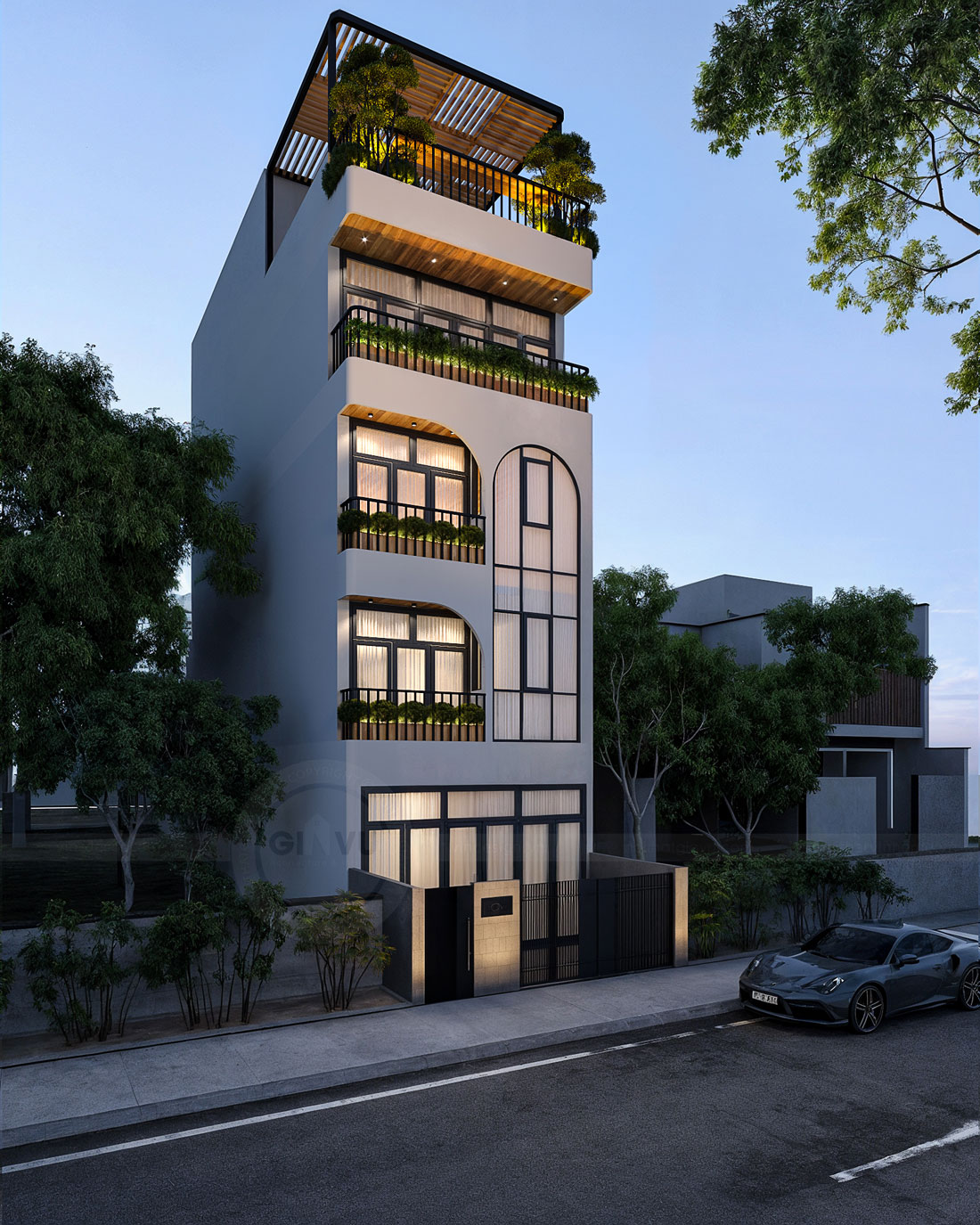 thiết kế nhà phố 5 tầng diện tích 100m2 hiện đại sang trọng 2