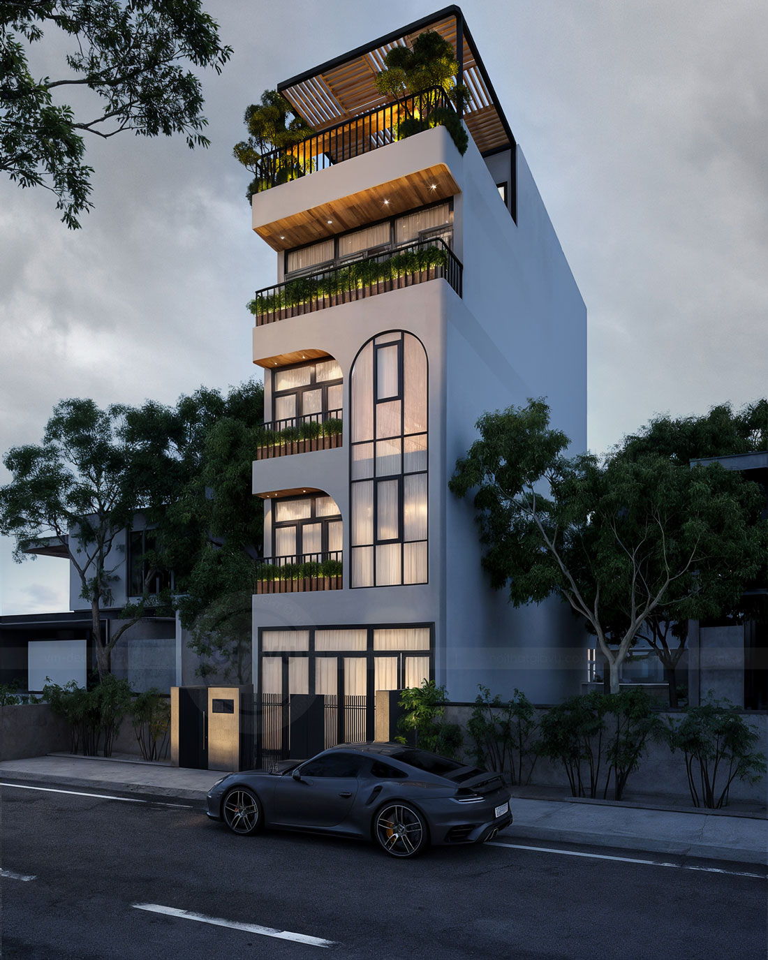 thiết kế nhà phố 5 tầng diện tích 100m2 hiện đại sang trọng 3