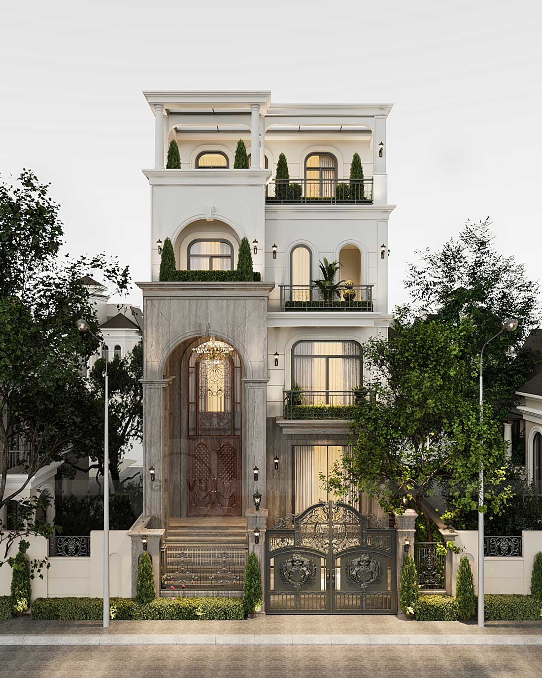 thiết kế biệt thự bán hầm tân cổ điển nhà anh Trung 1