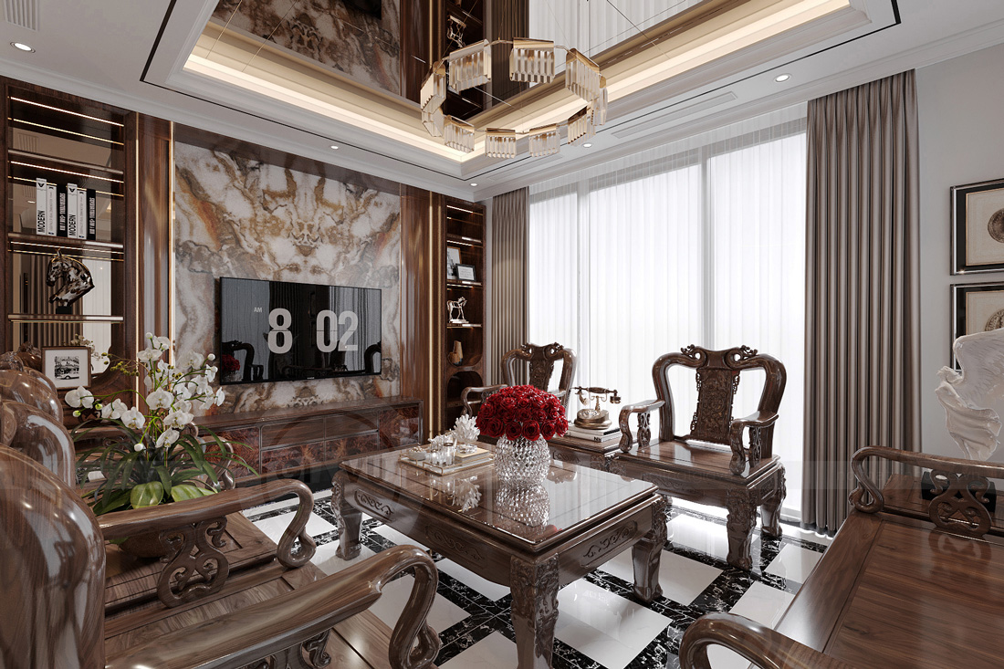 thiết kế biệt thự bán hầm tân cổ điển nhà anh Trung 12