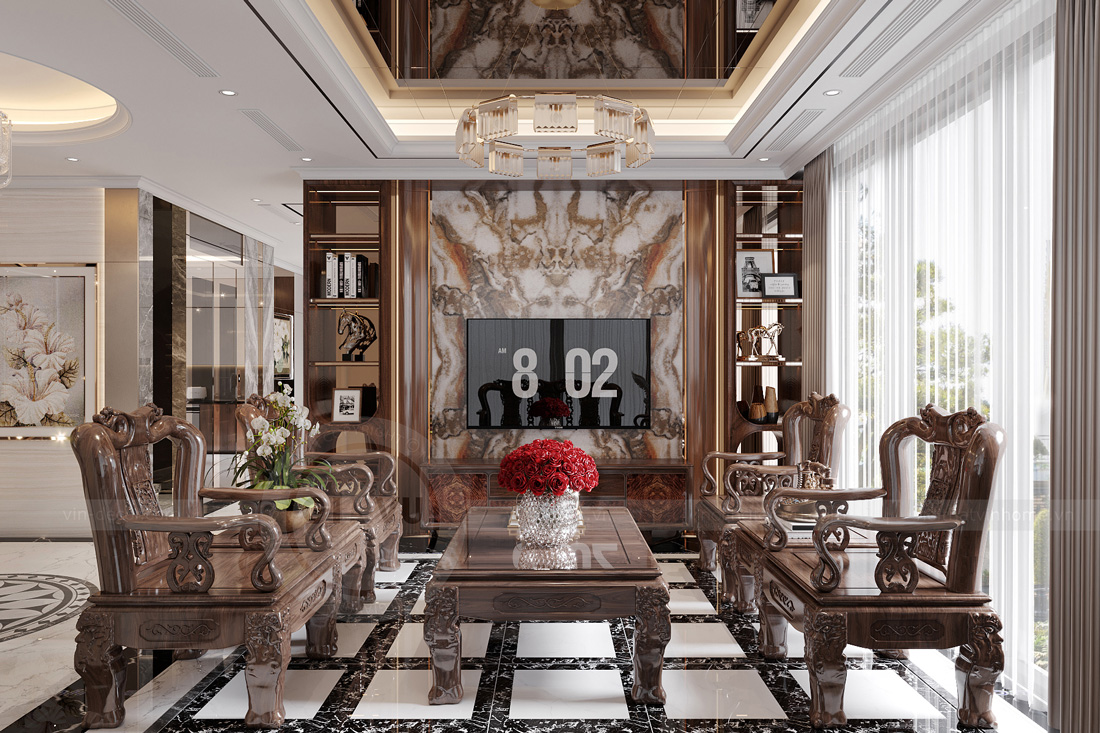 thiết kế biệt thự bán hầm tân cổ điển nhà anh Trung 13