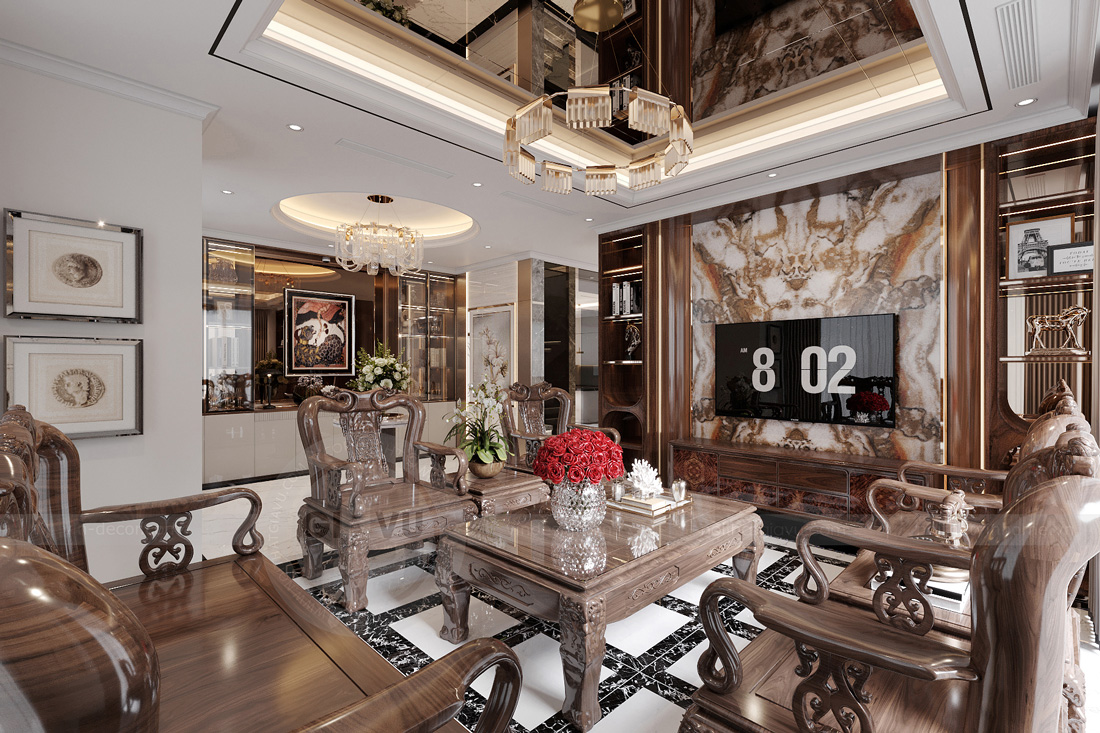 thiết kế biệt thự bán hầm tân cổ điển nhà anh Trung 14