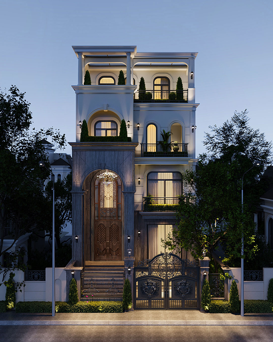 thiết kế biệt thự bán hầm tân cổ điển nhà anh Trung 2