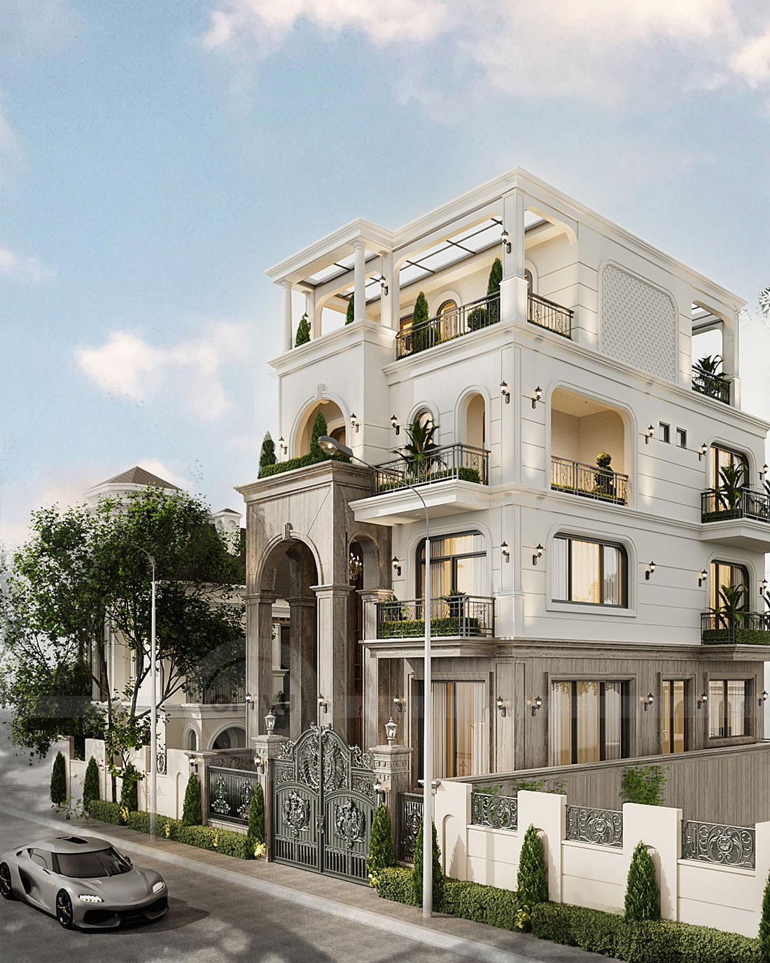 thiết kế biệt thự bán hầm tân cổ điển nhà anh Trung 3