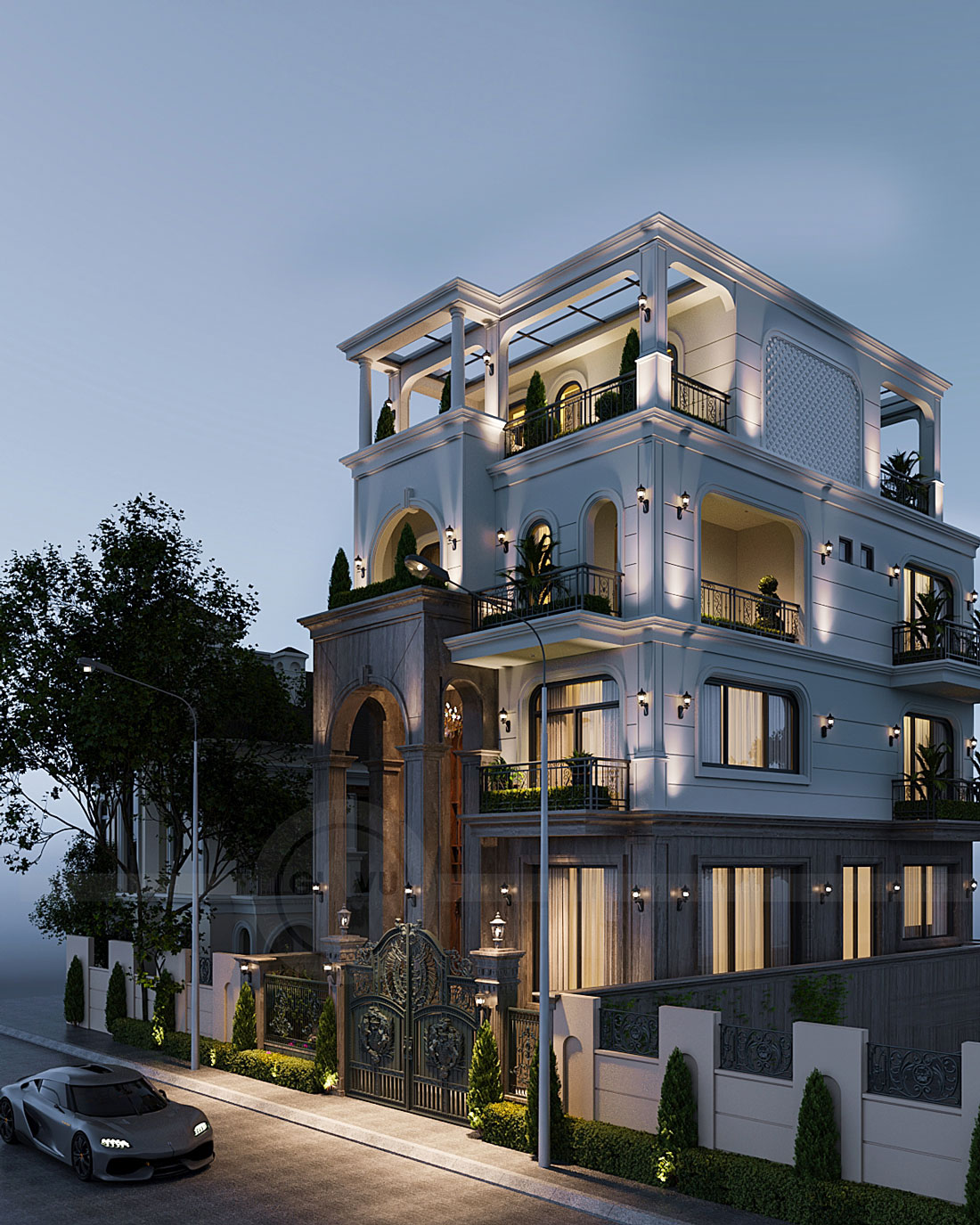 thiết kế biệt thự bán hầm tân cổ điển nhà anh Trung 4