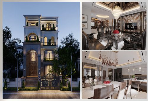 Thiết kế biệt thự bán hầm tân cổ điển – Nhà anh Trung